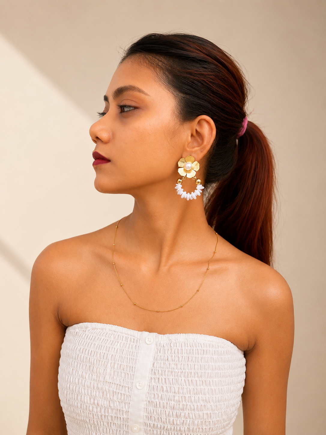 Pearl Blossom Hoop Earrings