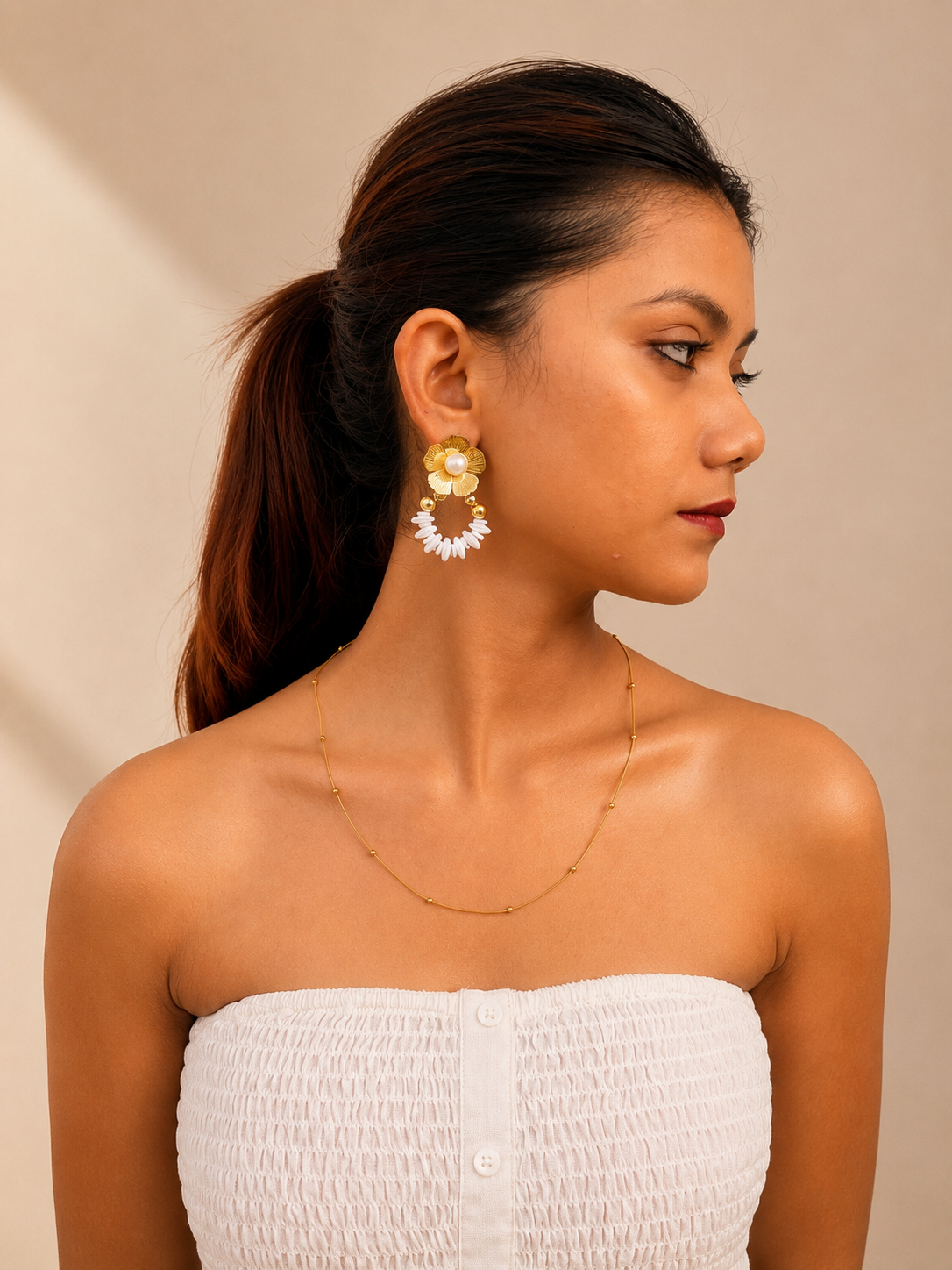 Pearl Blossom Hoop Earrings