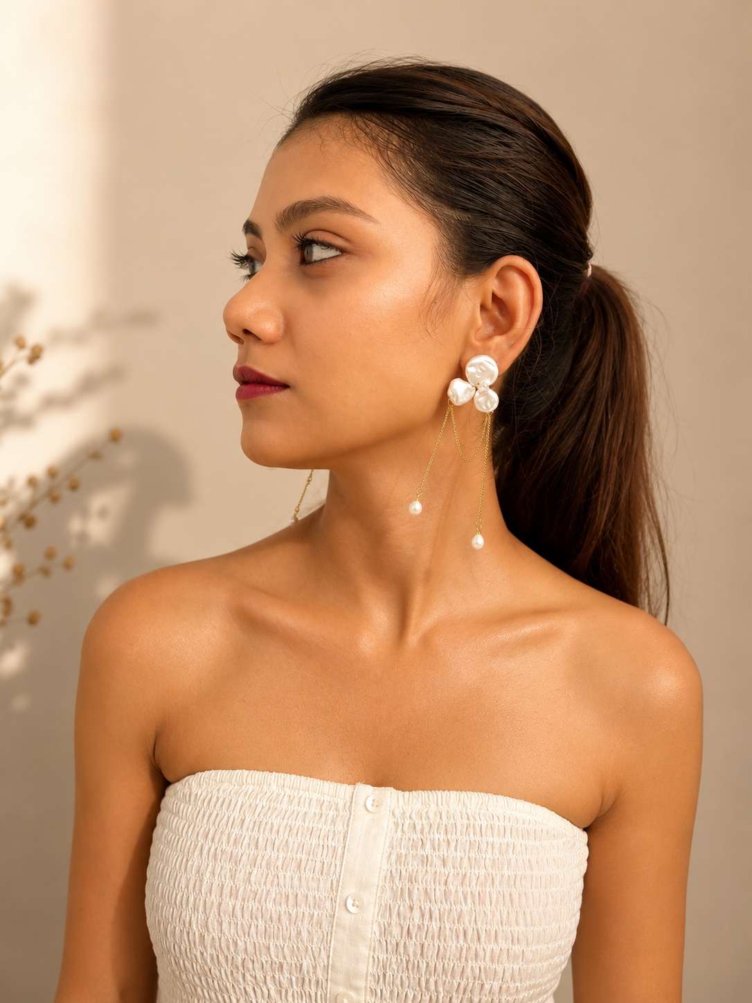 Pearl Bloom Dangle Earrings - Image 3