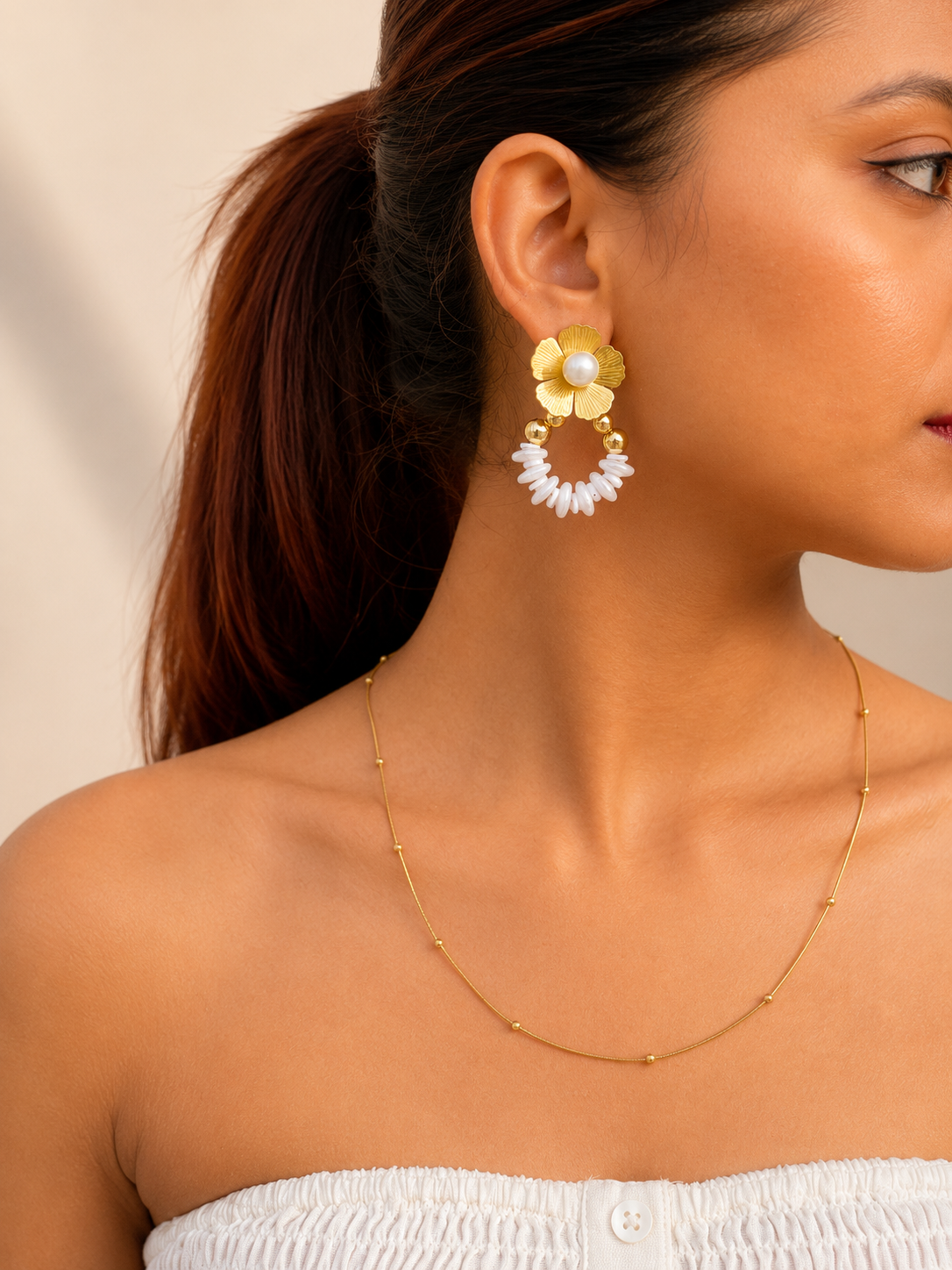 Pearl Blossom Hoop Earrings
