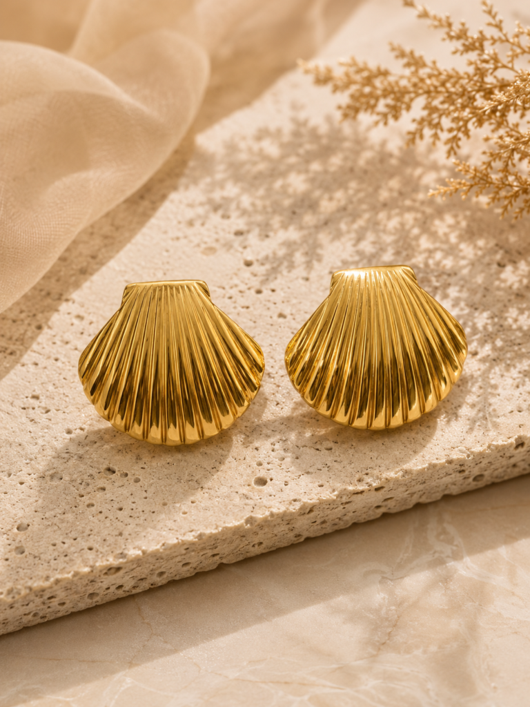 Golden Tide Shell Stud Earrings