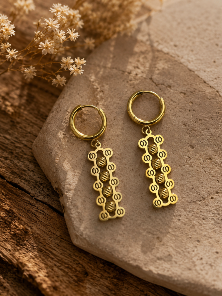 Golden Heritage Drop Hoop Earrings