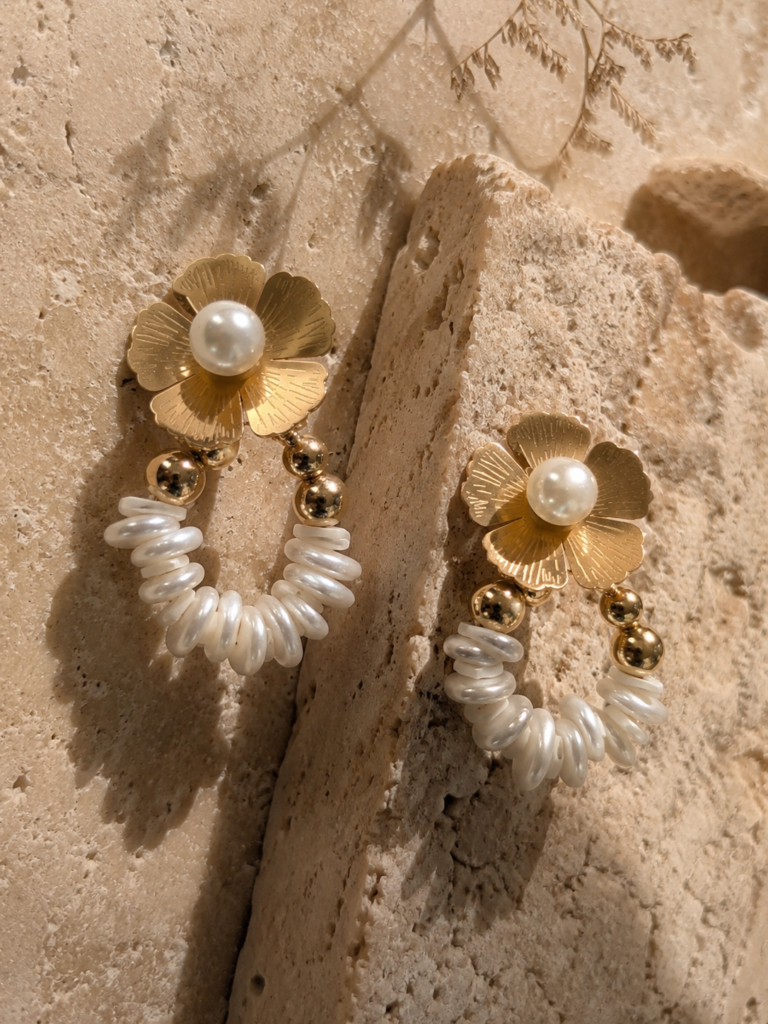 Pearl Blossom Hoop Earrings