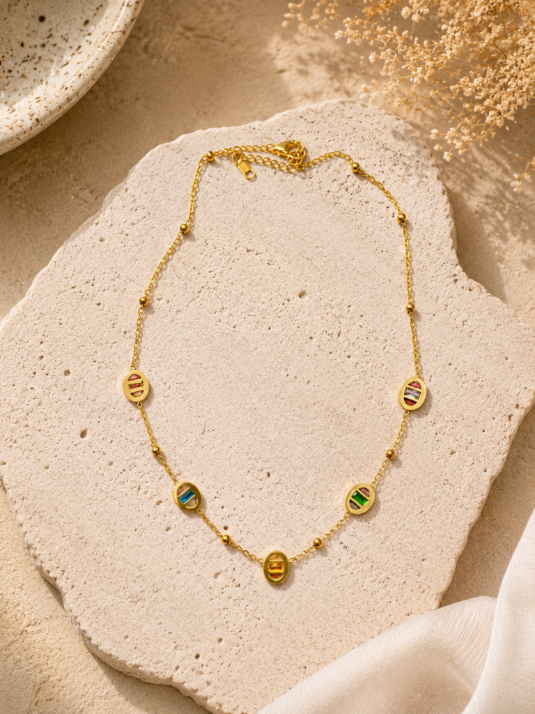 Rainbow Enamel Charm Necklace
